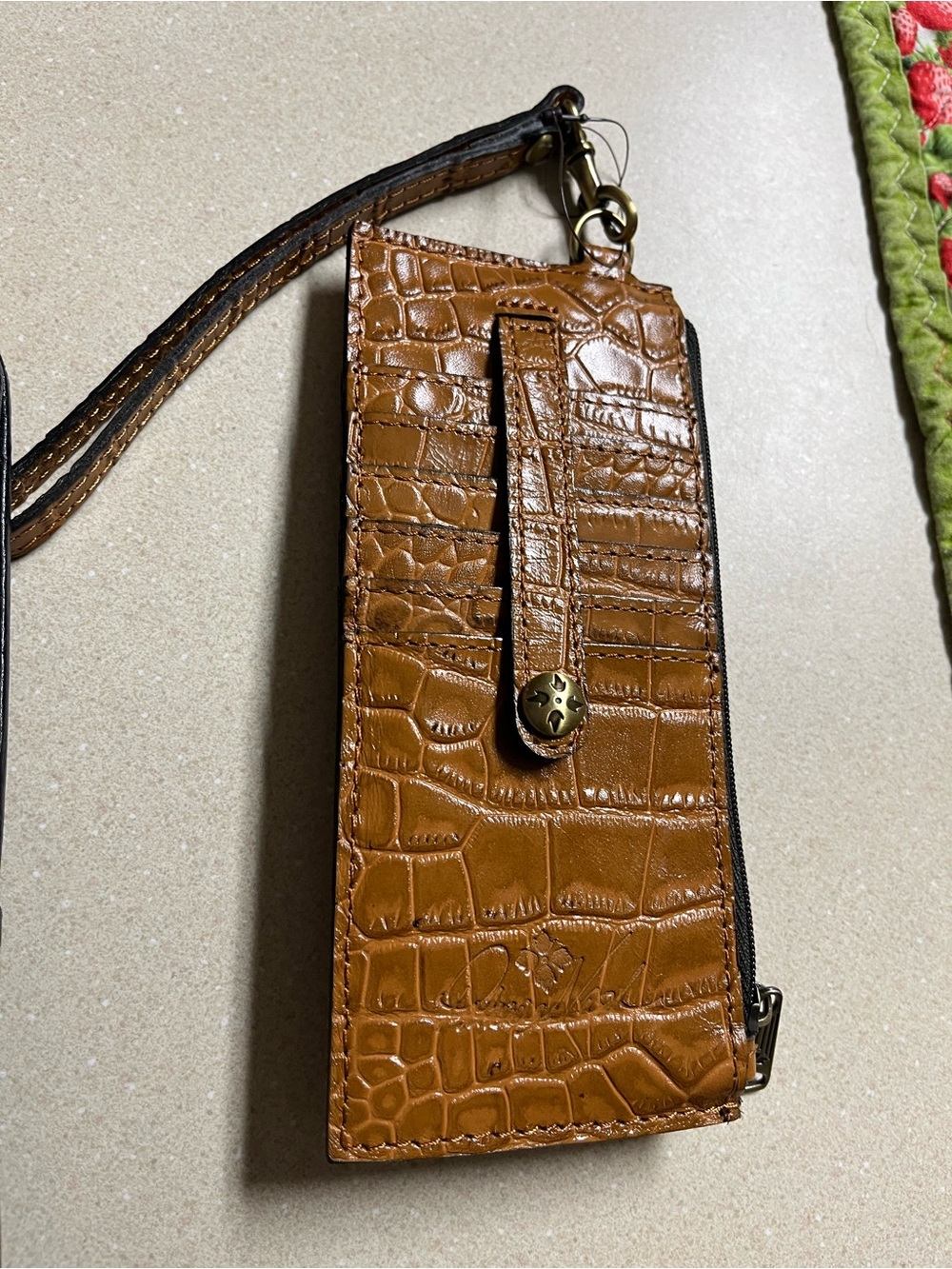Patricia Nash Cognac Croc-Embossed Leather Wristlet Wallet